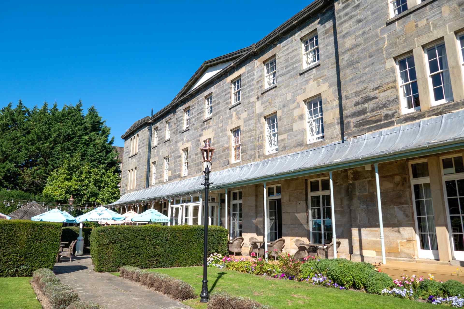 Exterior garden and seating area at the Hotel Du Vin in Tunbridge Wells