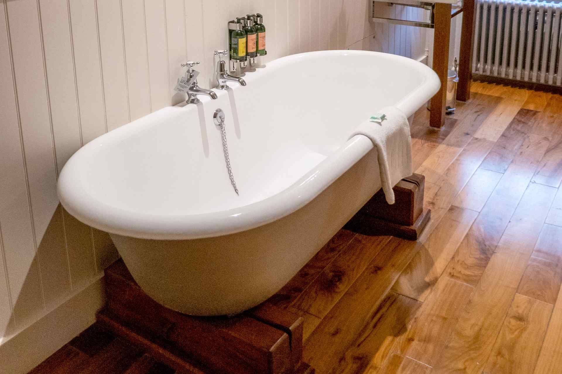 Free standing white bathtub at Hotel Du Vin in Tunbridge Wells.