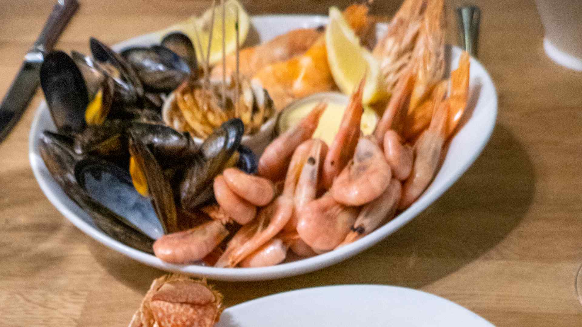 A plate of prawns and mussels