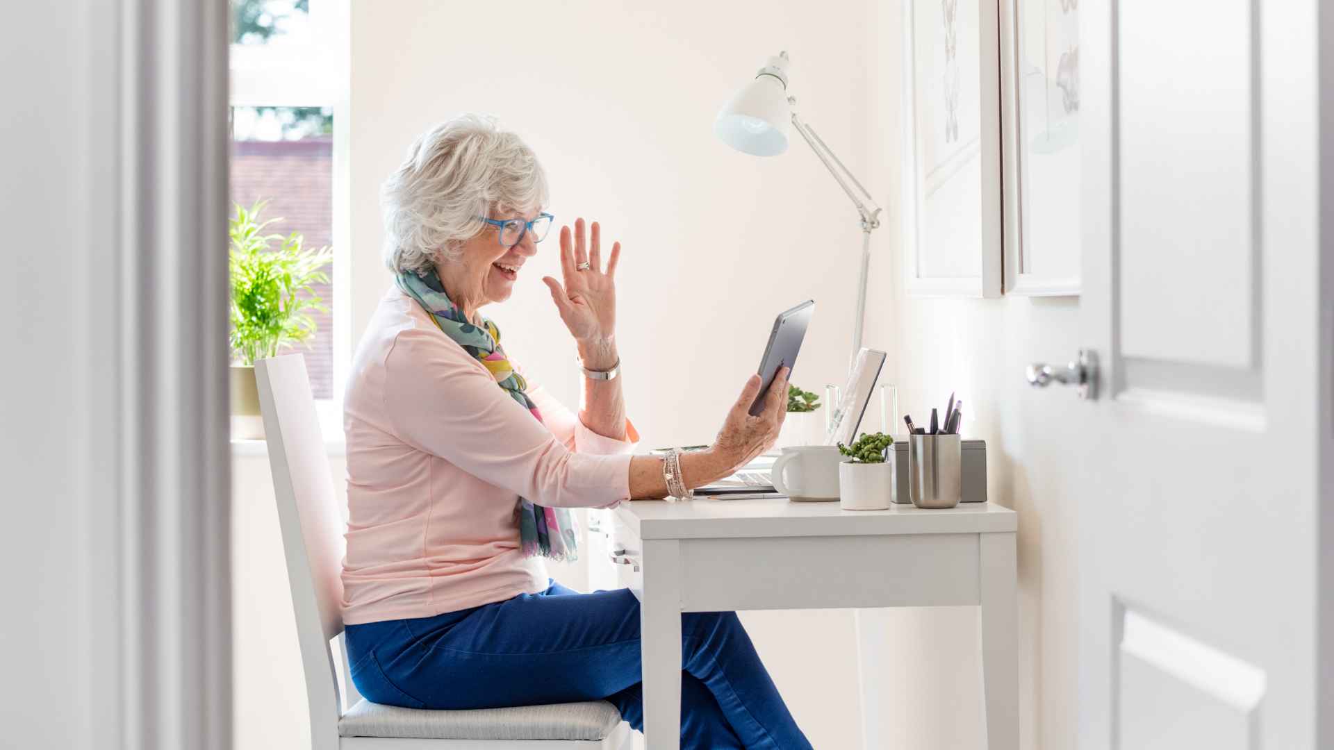 A lady joining an online class