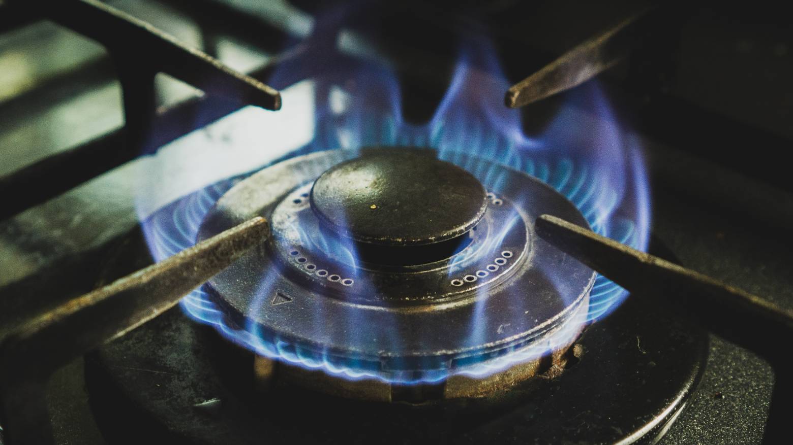 A burning gas hob