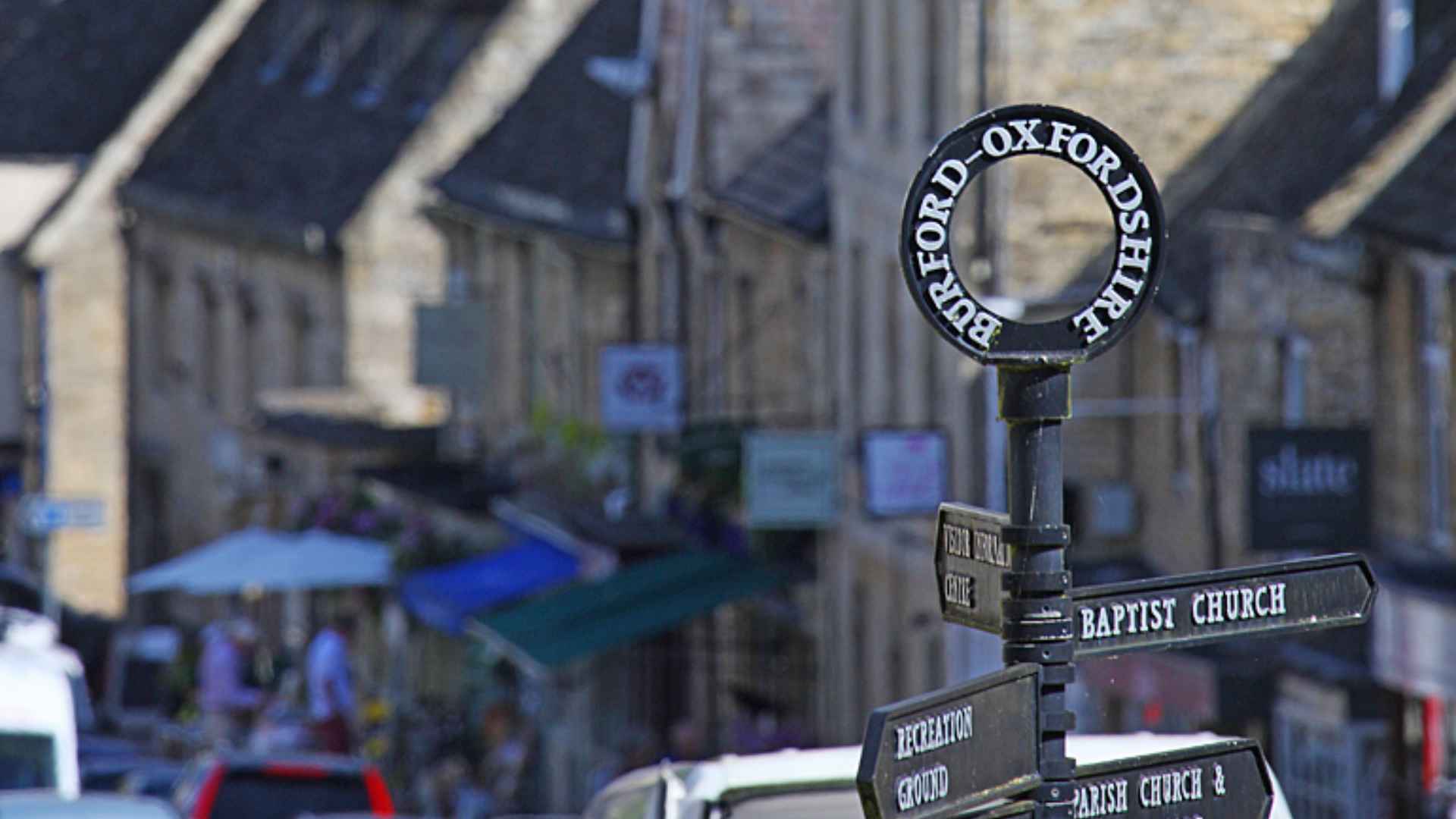 A signpost in Burford, Oxfordshire