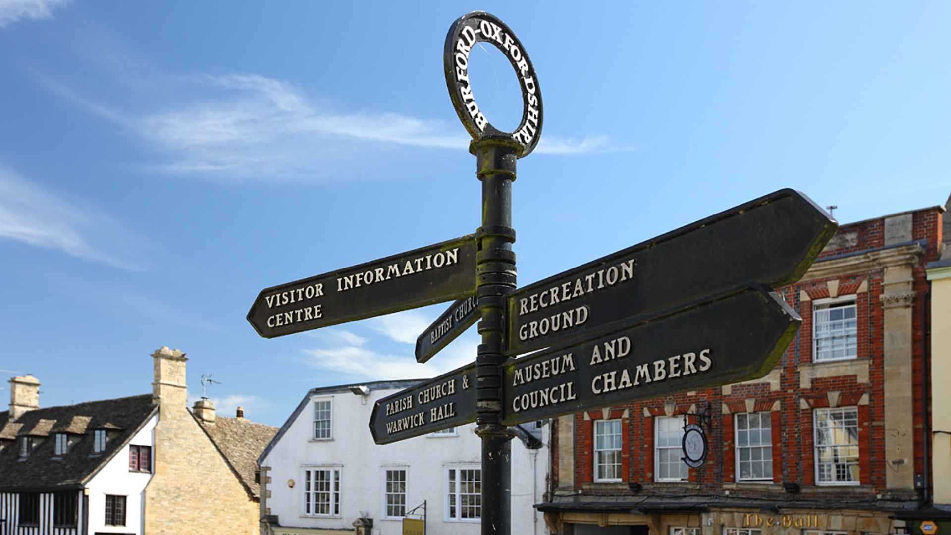A photo of a road sign in Burford