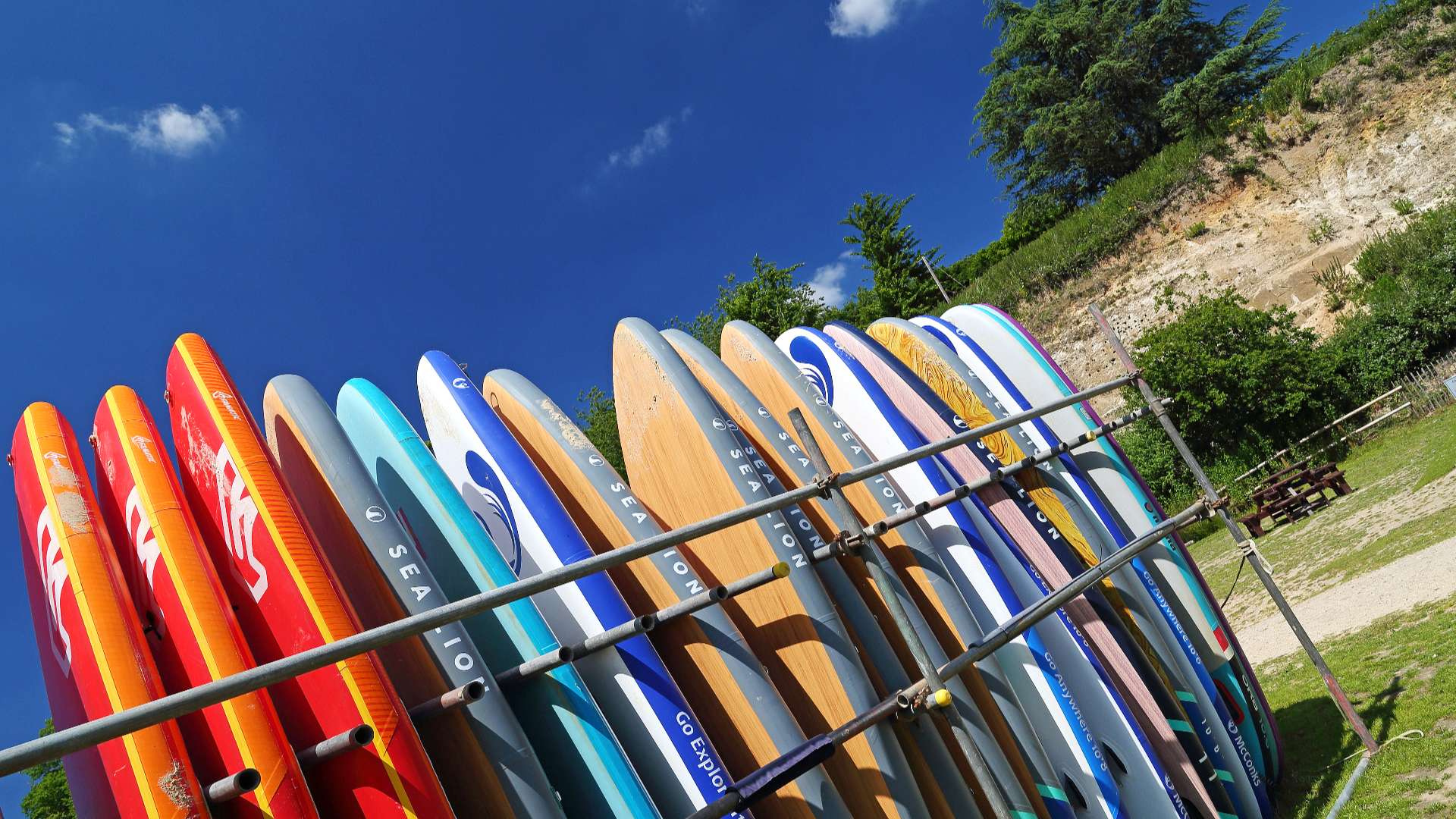 Surf boards in Surrey on a sunny day 