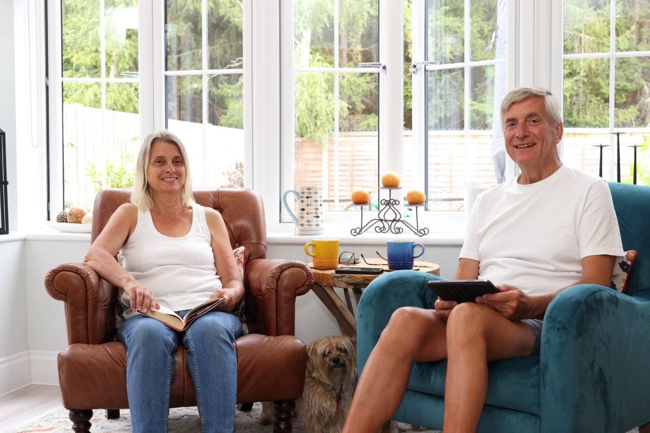 Rick and Cathy White relaxing in the sunroom at their home at Manor Gardens, Shiplake