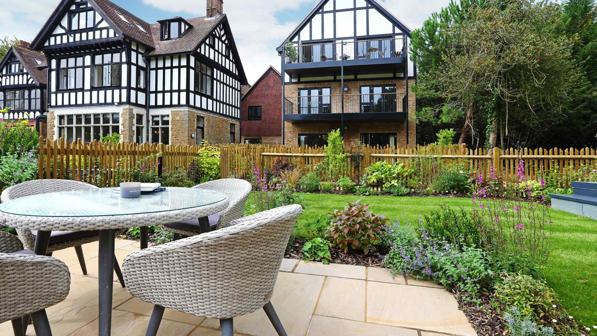 The terrace of an apartment at Hampton Manor, Godalming