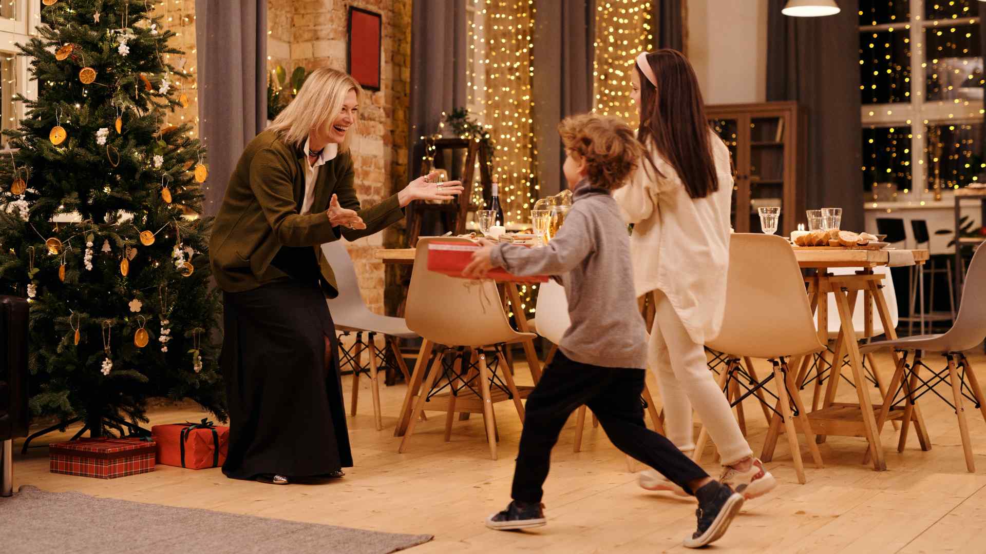 A family playing charades together